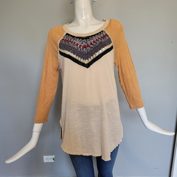 Free People Spring Bound Baseball Tee in Calm Sand Combo, GUC, Size S - Picture 2 of 8